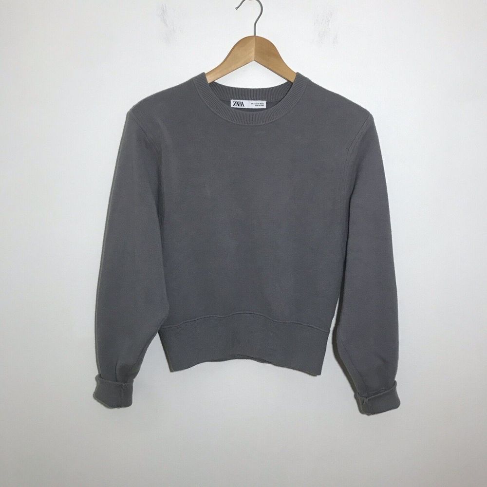Zara Gray Cropped Sweater Small Cropped Shoulder Pads Heavy Knit